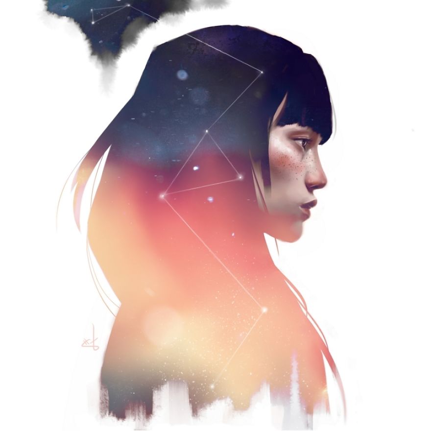 I Paint Women Combined With Elements Of Nature And Space To Express My Emotions