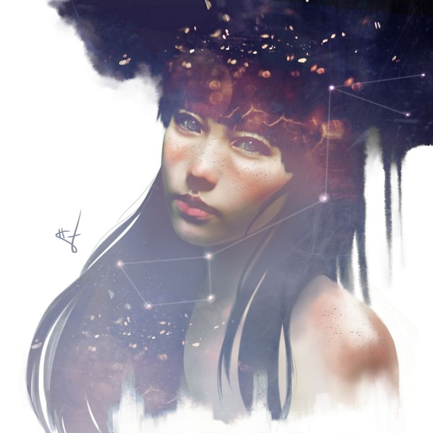 I Paint Women Combined With Elements Of Nature And Space To Express My Emotions