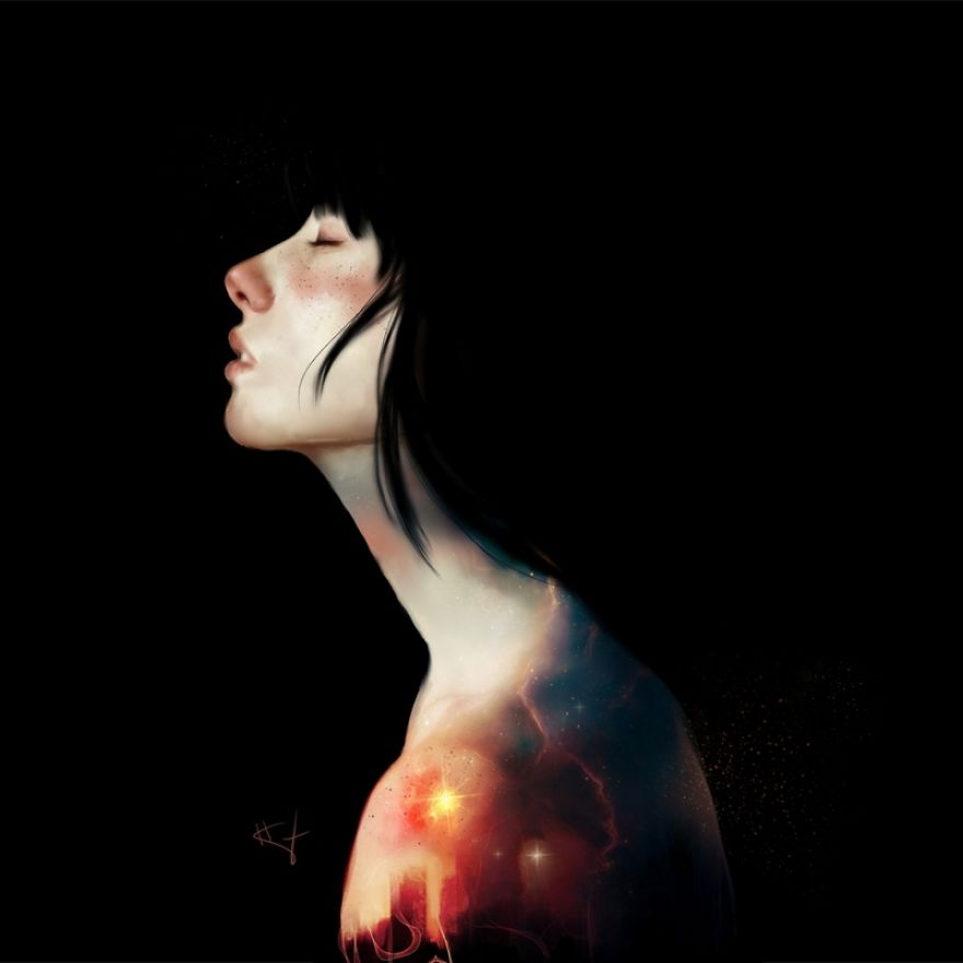 I Paint Women Combined With Elements Of Nature And Space To Express My Emotions