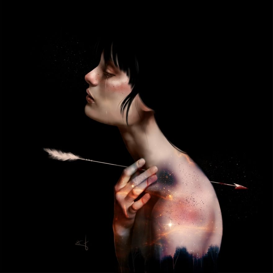 I Paint Women Combined With Elements Of Nature And Space To Express My Emotions