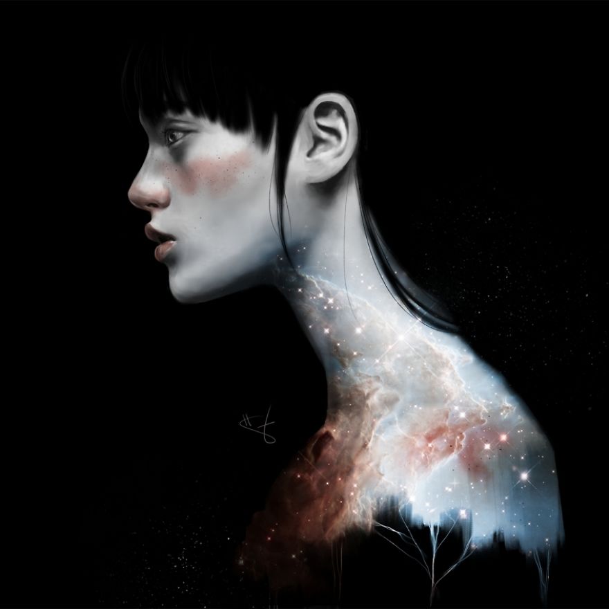 I Paint Women Combined With Elements Of Nature And Space To Express My Emotions