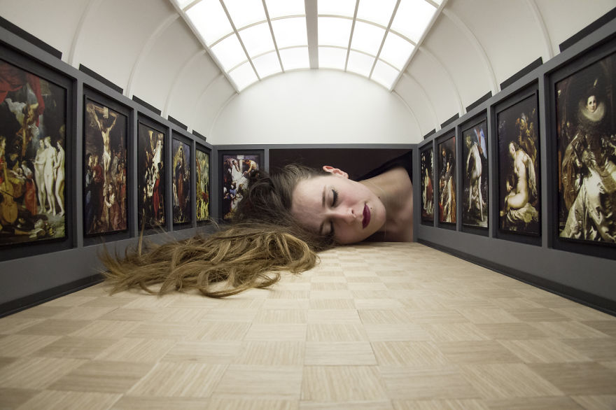 People Put Their Heads Inside Miniature Galleries To Become Famous Art Exhibits Themselves People Put Their Heads Inside Miniature Galleries To Become Famous Art Exhibits Themselves