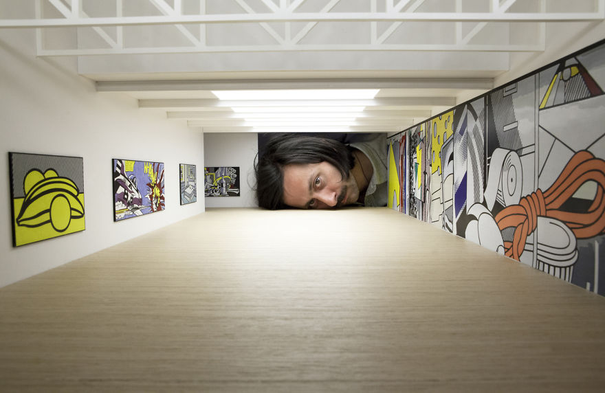 People Put Their Heads Inside Miniature Galleries To Become Famous Art Exhibits Themselves