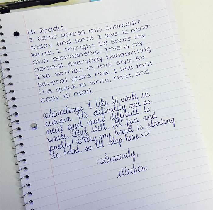 Neat and beautifully handwritten letter on lined paper, showcasing everyday and cursive handwriting styles.