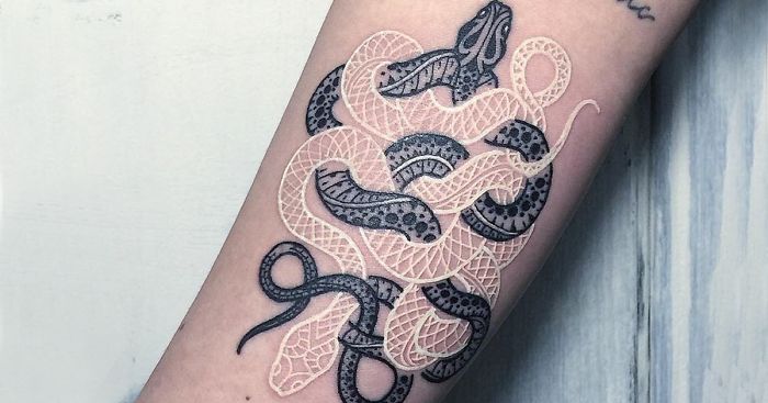 Black And White Snake Tattoos By Mirko Sata