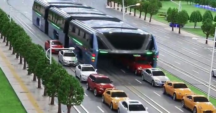 Elevated Bus That Drives Above Traffic Jams
