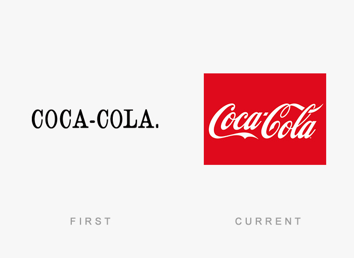 Coca-Cola famous logos evolution from first to current design.