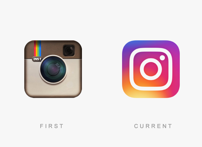 Then and now: a comparison of the Instagram logo evolution from its original camera design to its current modern icon.