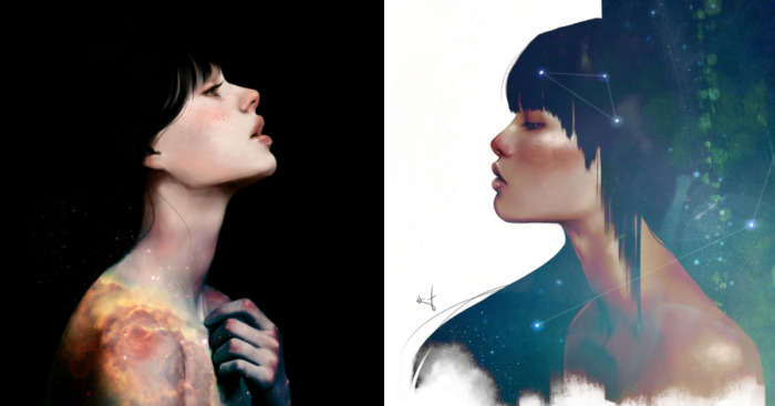 I Paint Women Combined With Elements Of Nature And Space To Express My Emotions