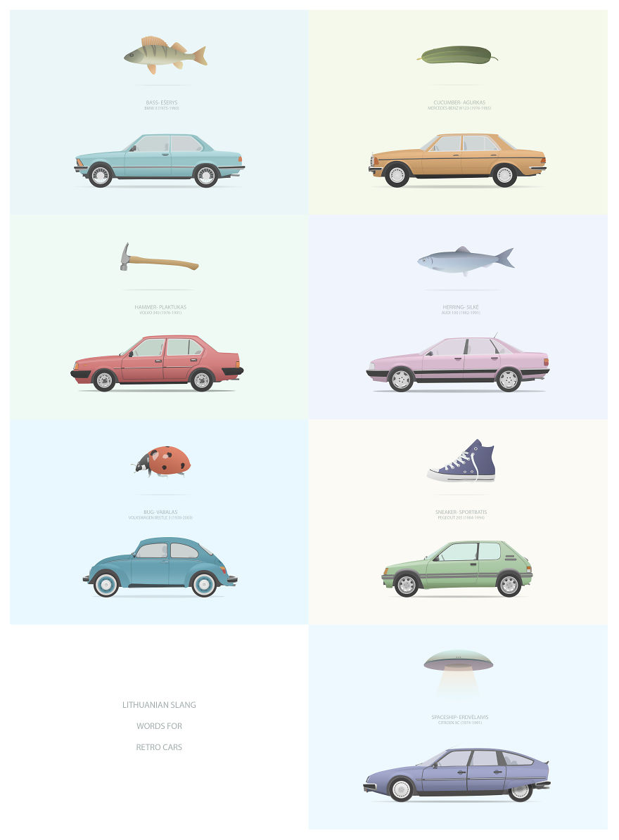 I Illustrated Humorous Lithuanian Slang Nicknames Of Old Cars