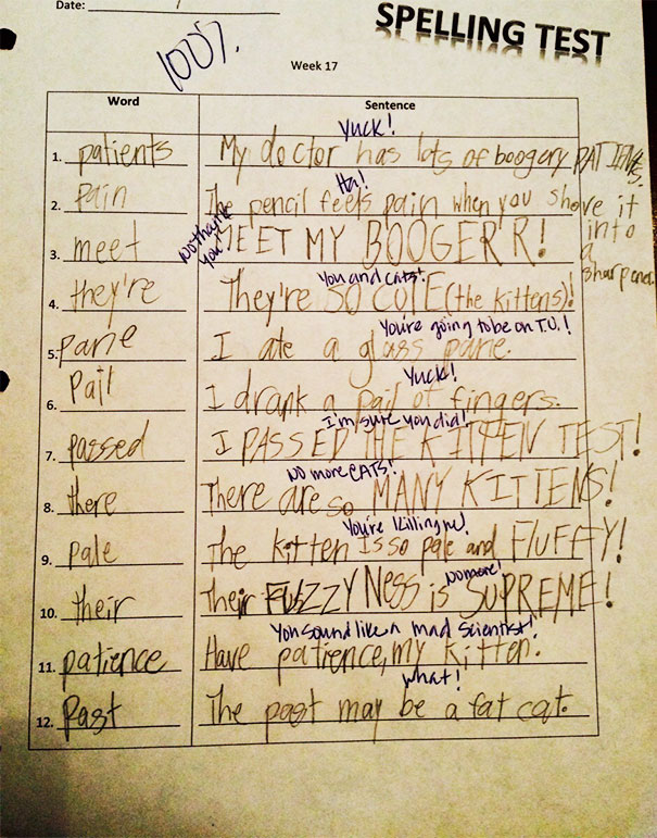My Kid's Teacher Is Apparently Okay With His Wild Answers On Spelling Tests