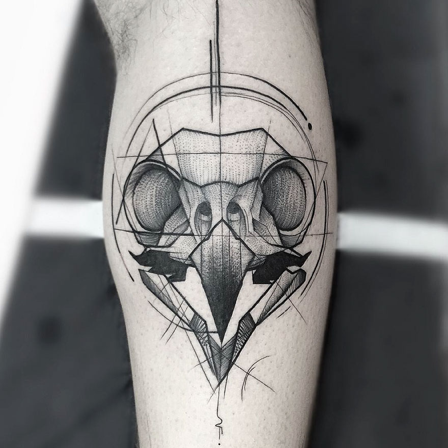 Sketch tattoo on a forearm, showcasing intricate geometric design and the beauty of imperfection.