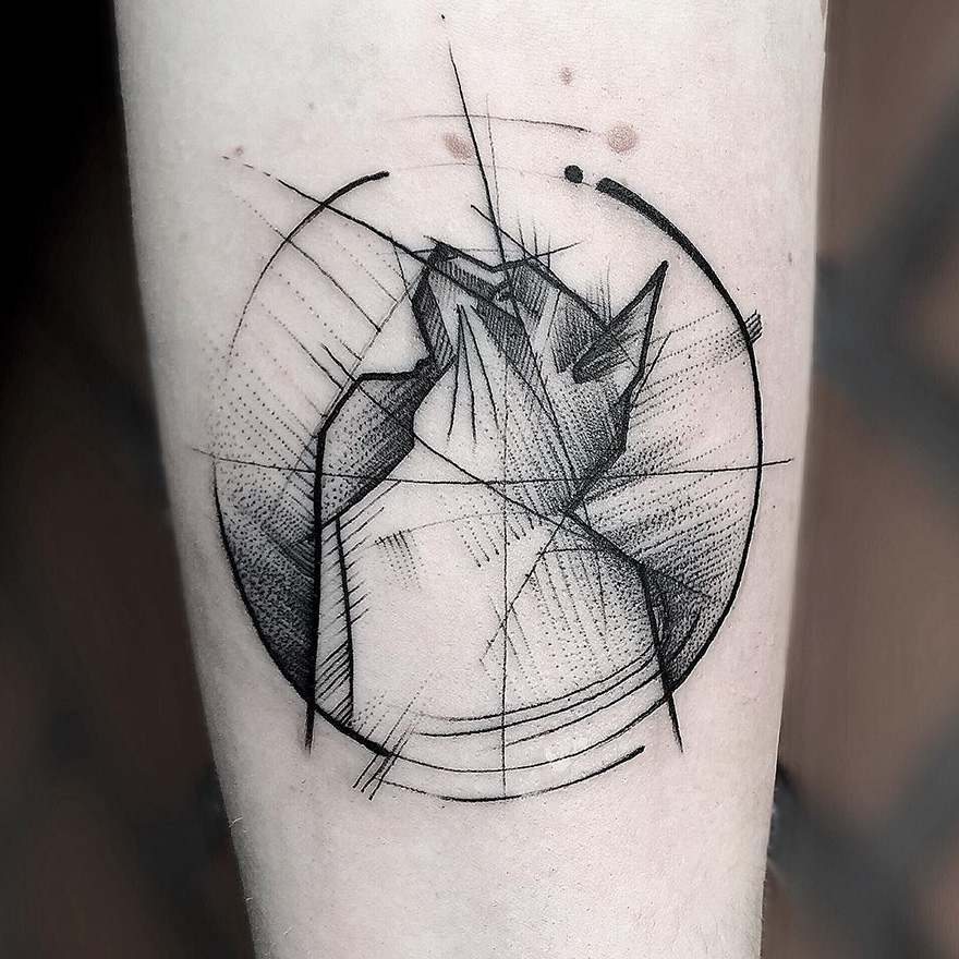 Sketch tattoo of a geometric fox design by Frank Carrilho, highlighting the beauty of imperfection.