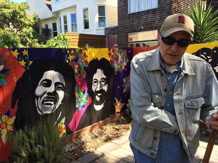 Artist John Flores In The Haight Next To His Outdoor Mural / Ashbury Tobacco Company-