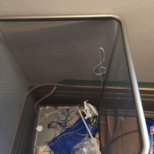 Did Some Hand Sewin, Threw Leftover Threads In Garbage Cane