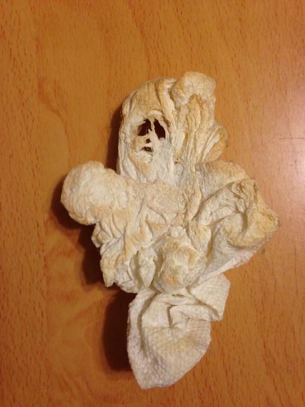 Ghost Appeared Under The Papertowl Cleaning Coffee And Sugar Off The Countertop