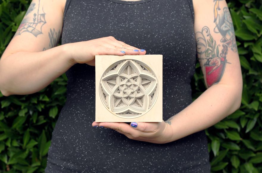 We Stack Layers Of Laser Cut Wood To Make Intricate Mandalas