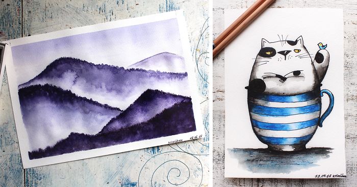 I Haven’t Painted A Single Pic For 3 Years Since My Son Was Born, So I Started This 365 Watercolor Challenge