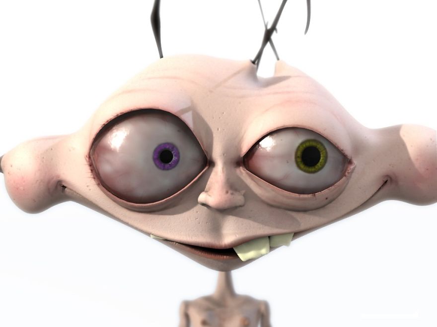 Whimsical cartoon character with large eyes and uneven teeth, perfect for Studio Ghibli-themed smartphone wallpapers.