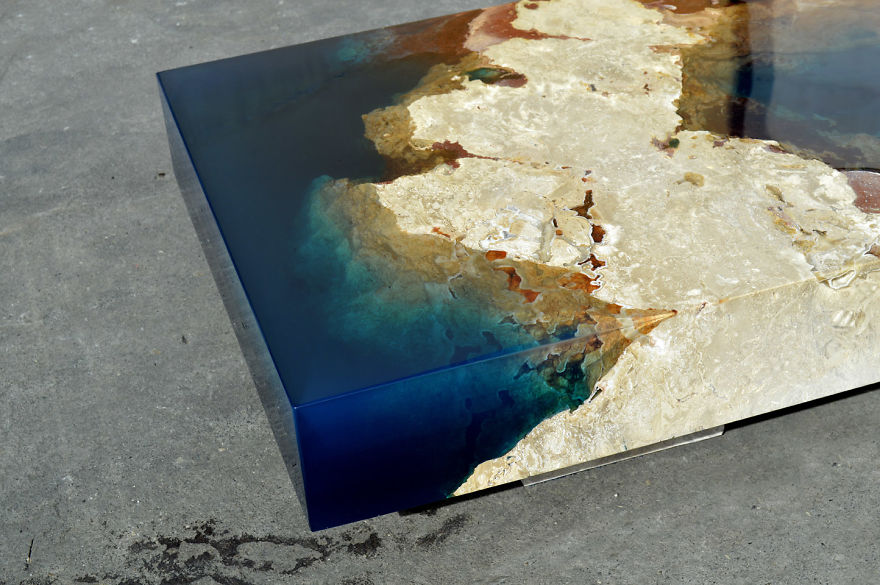 My Recent Nature-Inspired Table That I Made By Merging Resin With Cut Travertine Marble My Recent Nature-Inspired Table That I Made By Merging Resin With Cut Travertine Marble