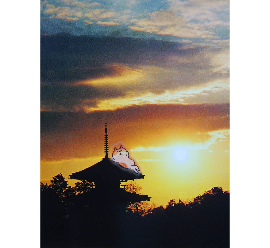 I Add Lazy Cats Stickers To Japanese Postcards