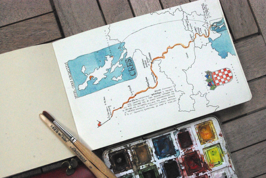 I Capture My Memories Of Countries I've Visited By Drawing Maps In My Notebooks