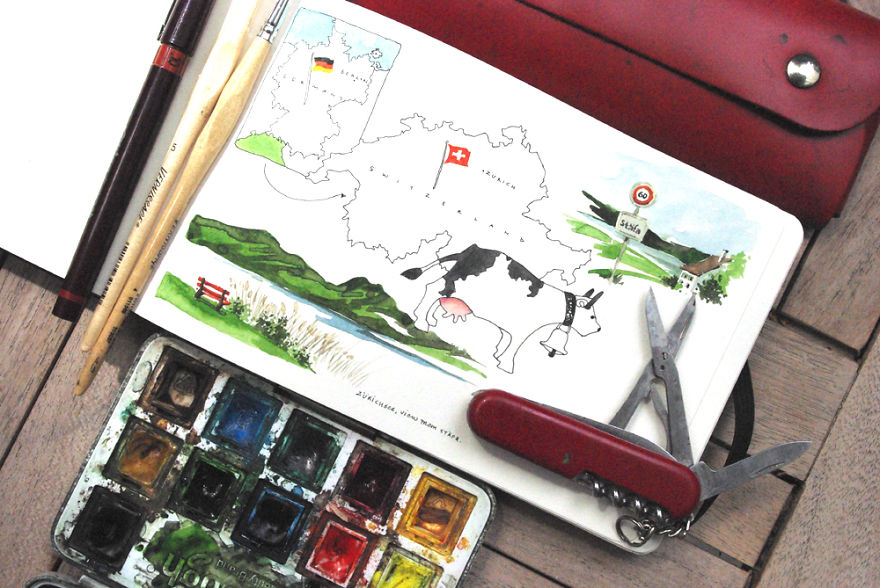 I Capture My Memories Of Countries I've Visited By Drawing Maps In My Notebooks