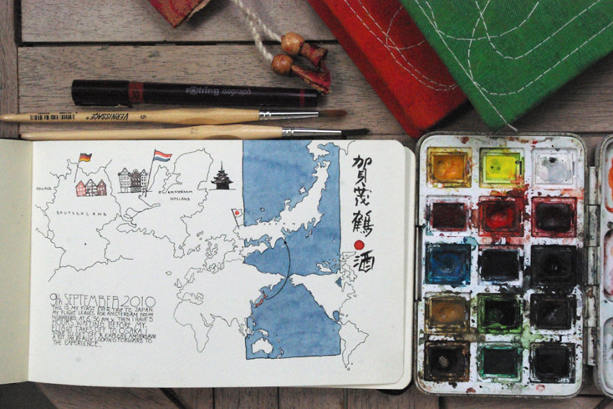 I Capture My Memories Of Countries I've Visited By Drawing Maps In My Notebooks