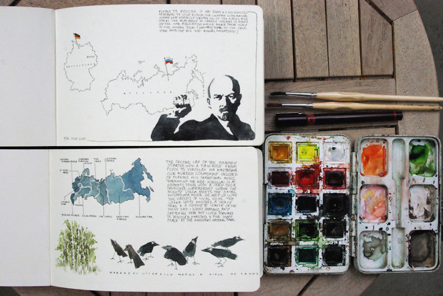 I Capture My Memories Of Countries I've Visited By Drawing Maps In My Notebooks