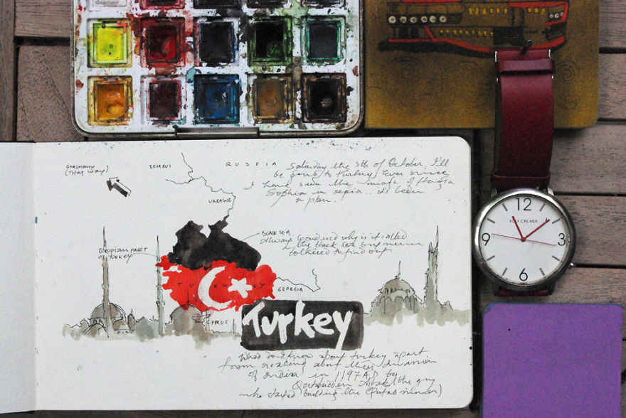 I Capture My Memories Of Countries I've Visited By Drawing Maps In My Notebooks