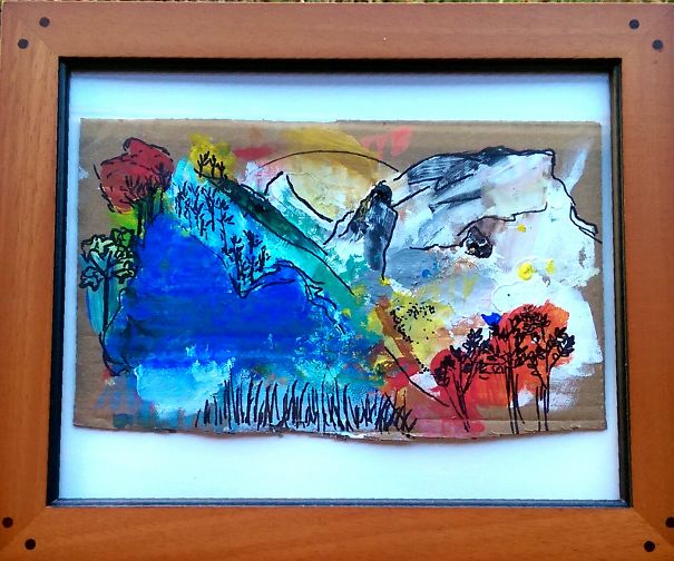 Acrylic Paint Mixing Palette That Turned Out To Be A Mountain Scene.