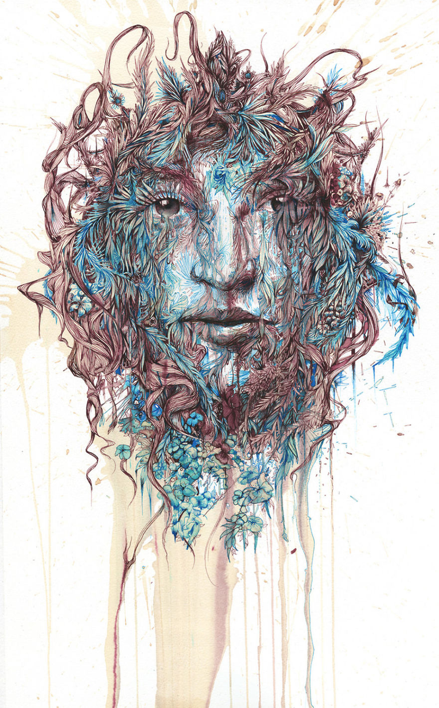 I Mix Ink, Tea, Alcohol, And Embroidery To Create These Paintings I Mix Ink, Tea, Alcohol, And Embroidery To Create These Paintings