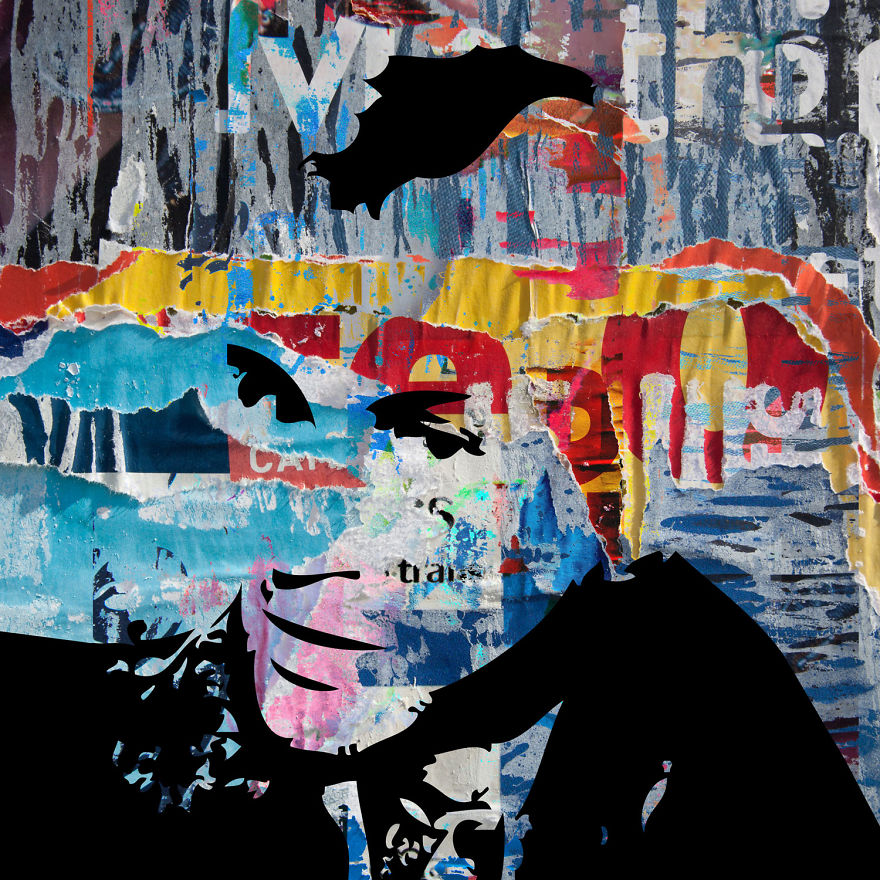 I Create Digital Portraits Using Walls With Torn Posters As Backgrounds