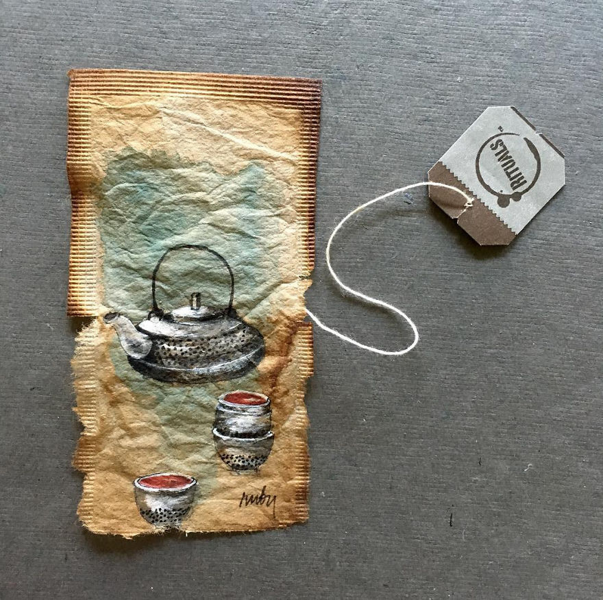 26 Days Of Tea In Japan: I Paint On Used Tea Bags