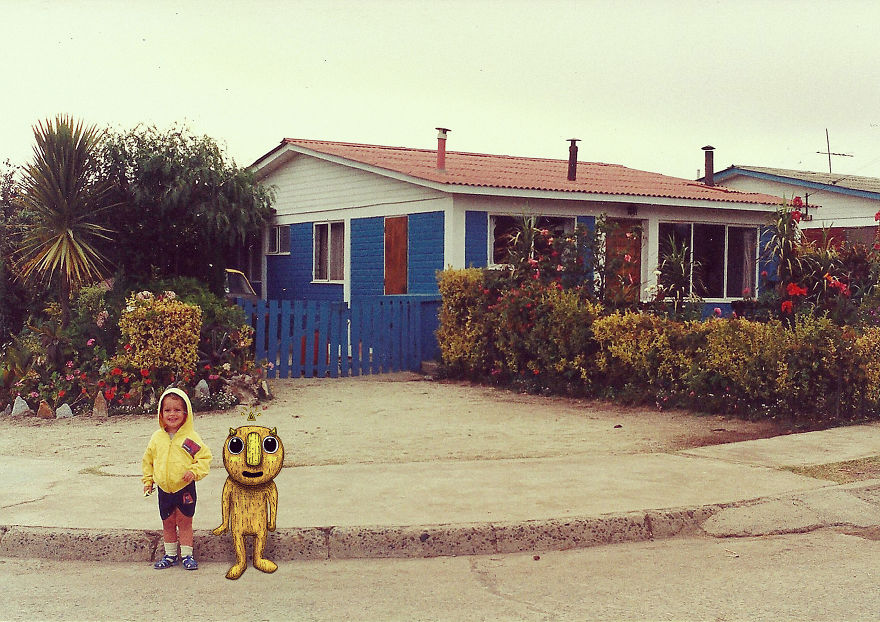 Invisible Friend: Family Pictures Invaded By A Cute Monster