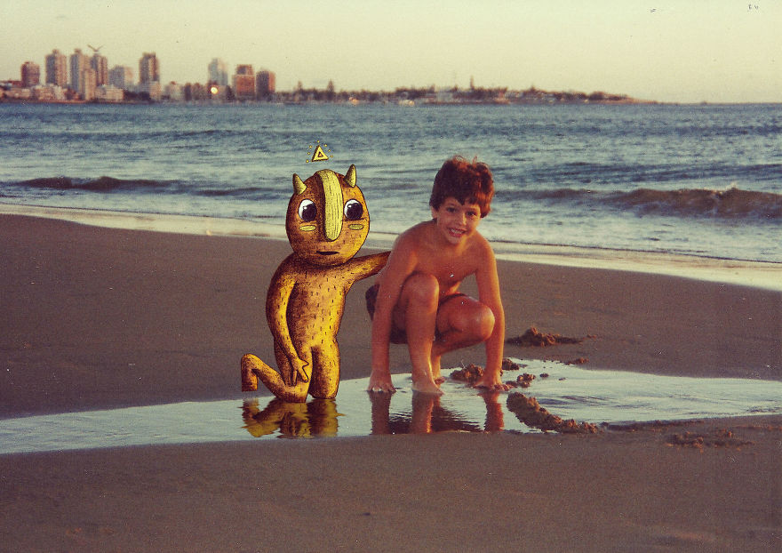 Invisible Friend: Family Pictures Invaded By A Cute Monster