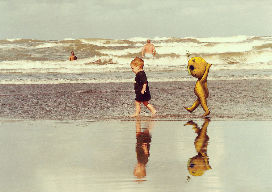 Invisible Friend: Family Pictures Invaded By A Cute Monster