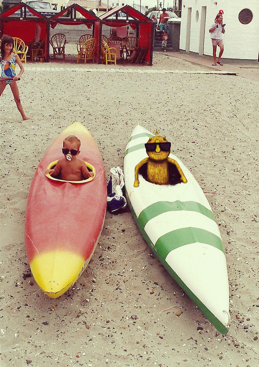 Invisible Friend: Family Pictures Invaded By A Cute Monster