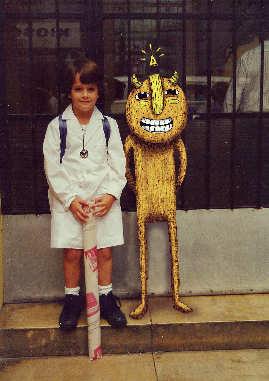 Invisible Friend: Family Pictures Invaded By A Cute Monster