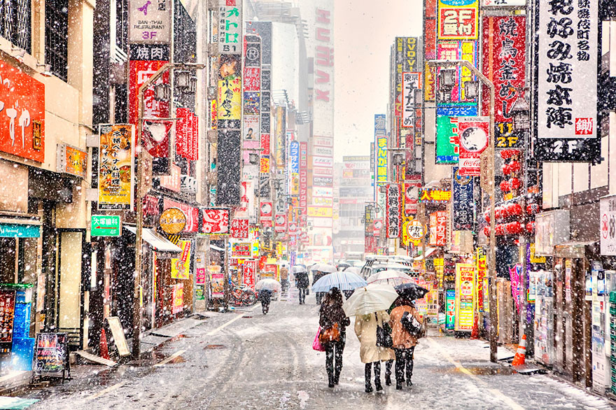 Snow Falling On Kabukicho