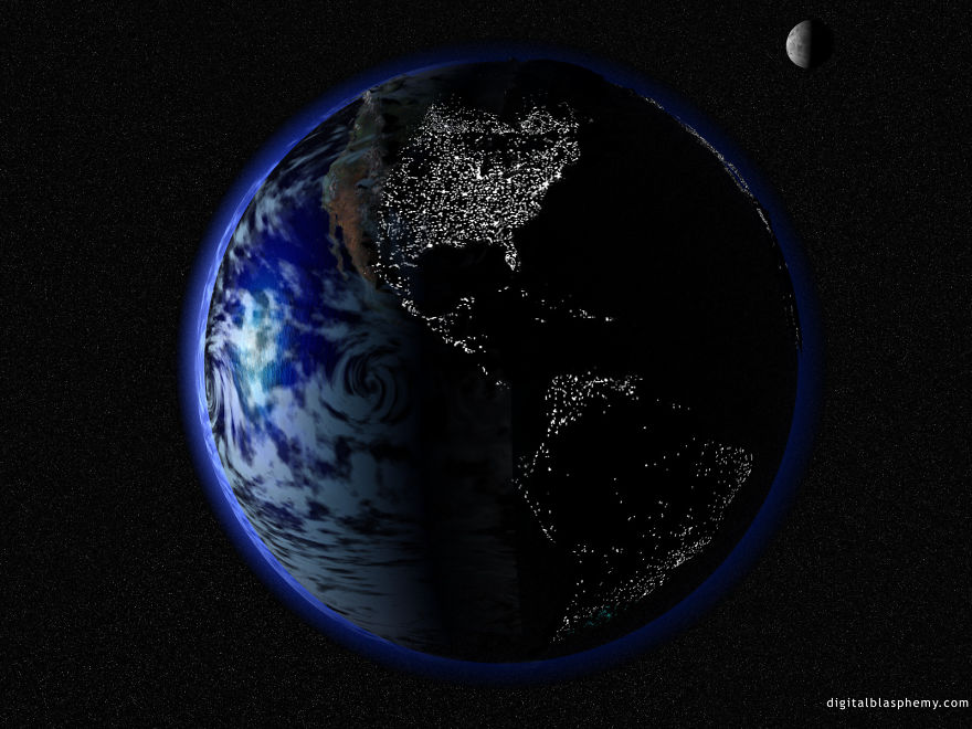 Earth from space digital artwork celebrating Studio Ghibli 31st birthday.