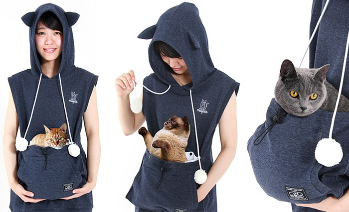 Cat Hoodie With Kangaroo Pouch Lets You Take Your Cat Wherever You Go (Summer Edition)