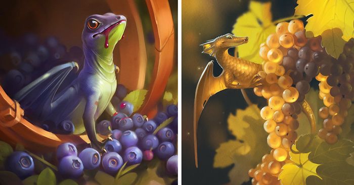 Fruit Dragons By Russian Artist Alexandra Khitrova