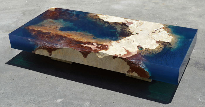 My Recent Nature-Inspired Table That I Made By Merging Resin With Cut Travertine Marble