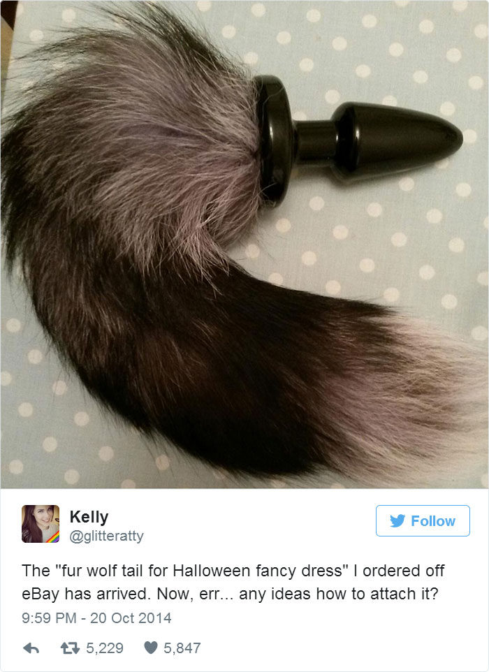 Fur wolf tail costume accessory from an online purchase.