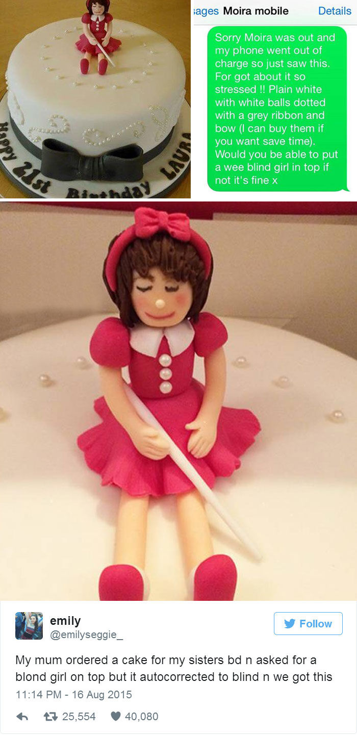 Cake with a figurine in a red dress holding a cane, part of a regrettable online purchase.