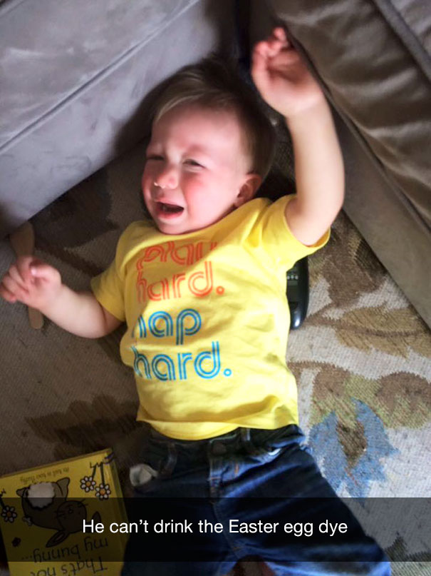 He can't drink the Easter egg dye