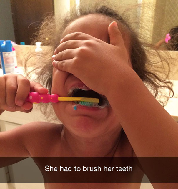 She had to brush her teeth