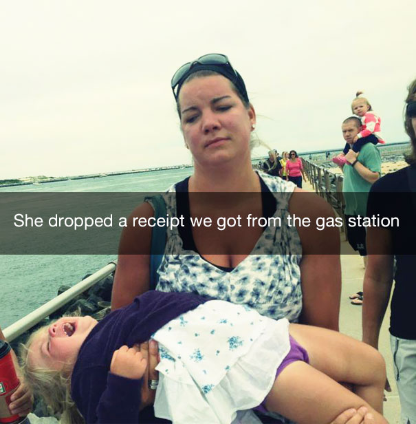 She dropped a receipt we got from the gas station