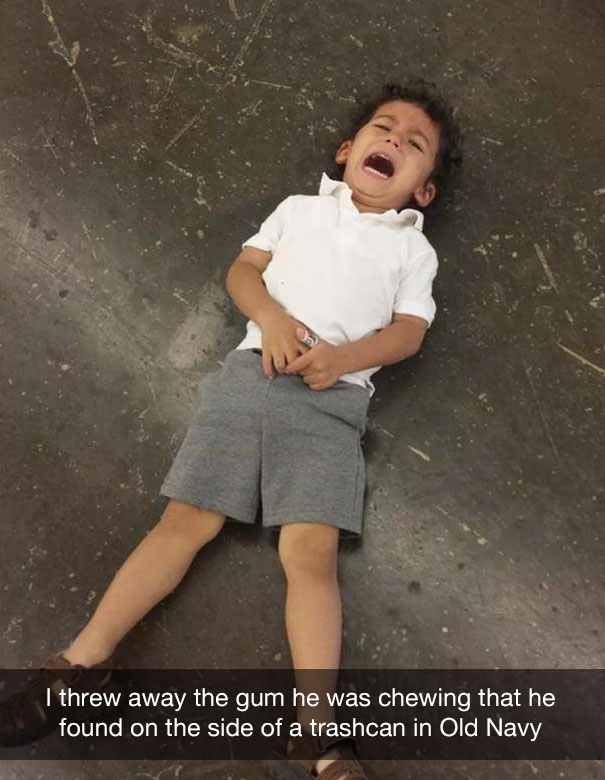 I threw away the gum he was chewing... that he found on the side of a trashcan in Old Navy